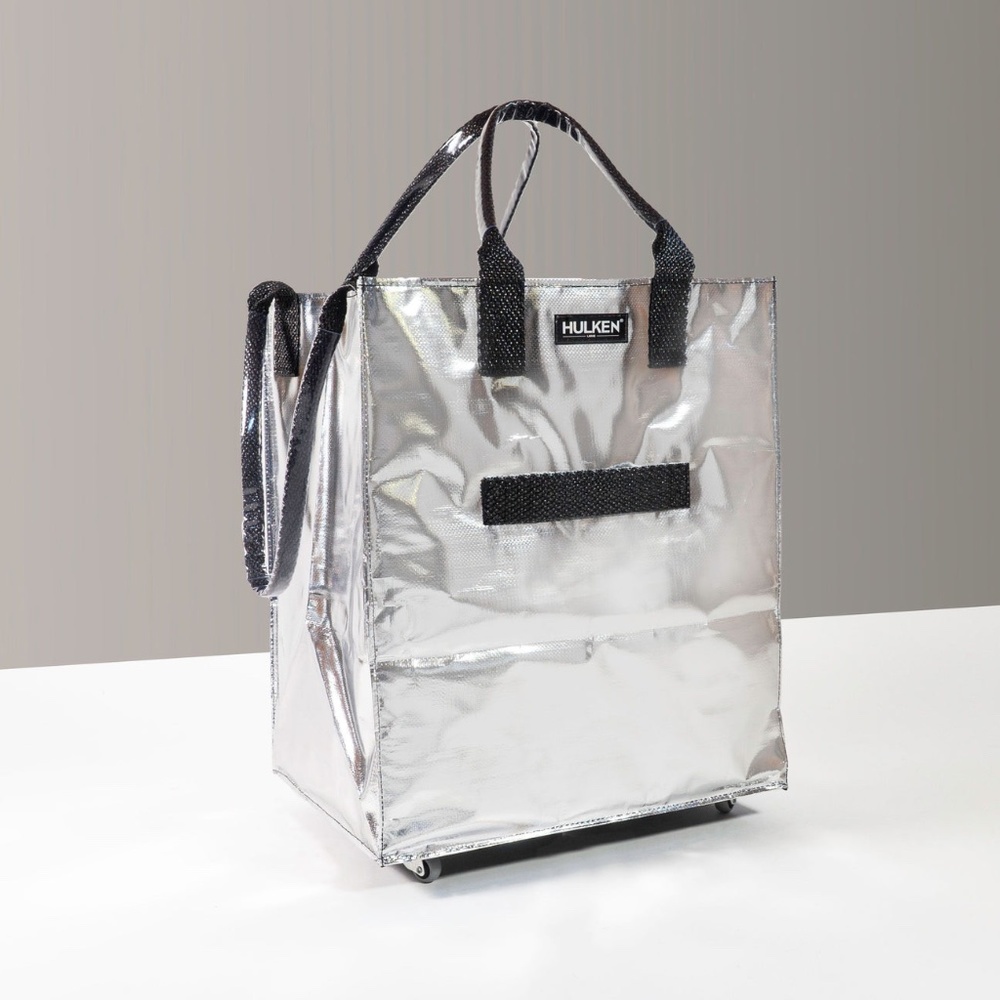 HULKEN Rolling Tote Bag, Silver, Large